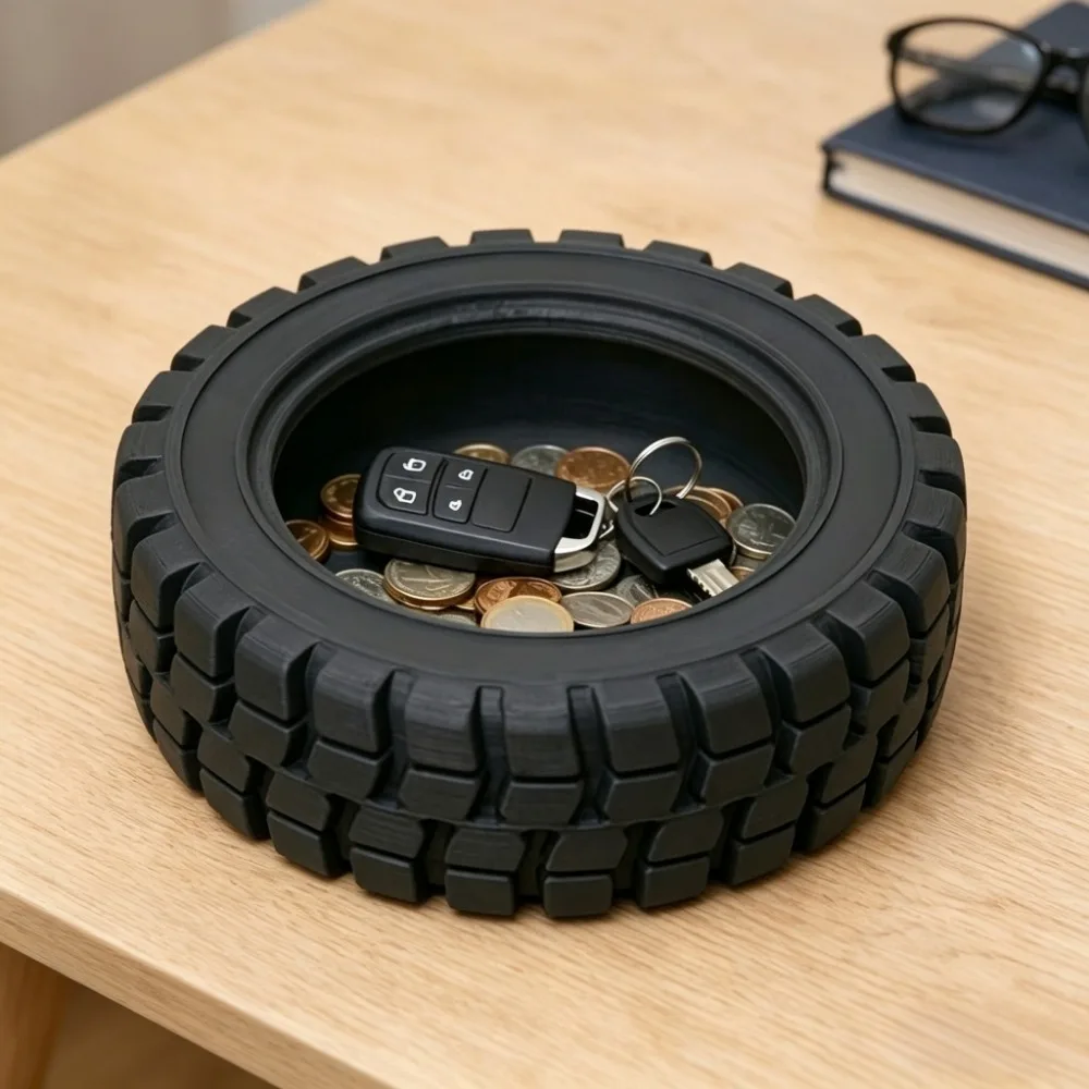 Personality 3D-Printed Mini Tire Storage Tray Multi-Function Creative Tire-Shaped Storage Box Ornaments Decorative Holder Home