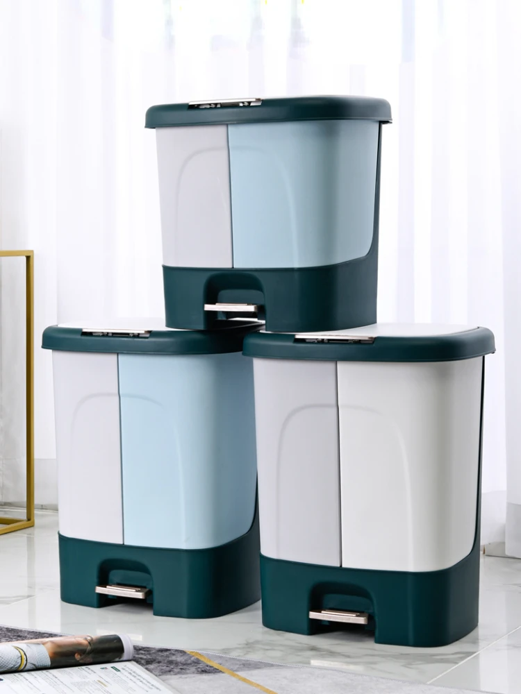 Large Plastic Trash Can Classified Kitchen Wet and Dry Separation Toilet Bathroom Waste Bin Living Room Lixeira Home Products