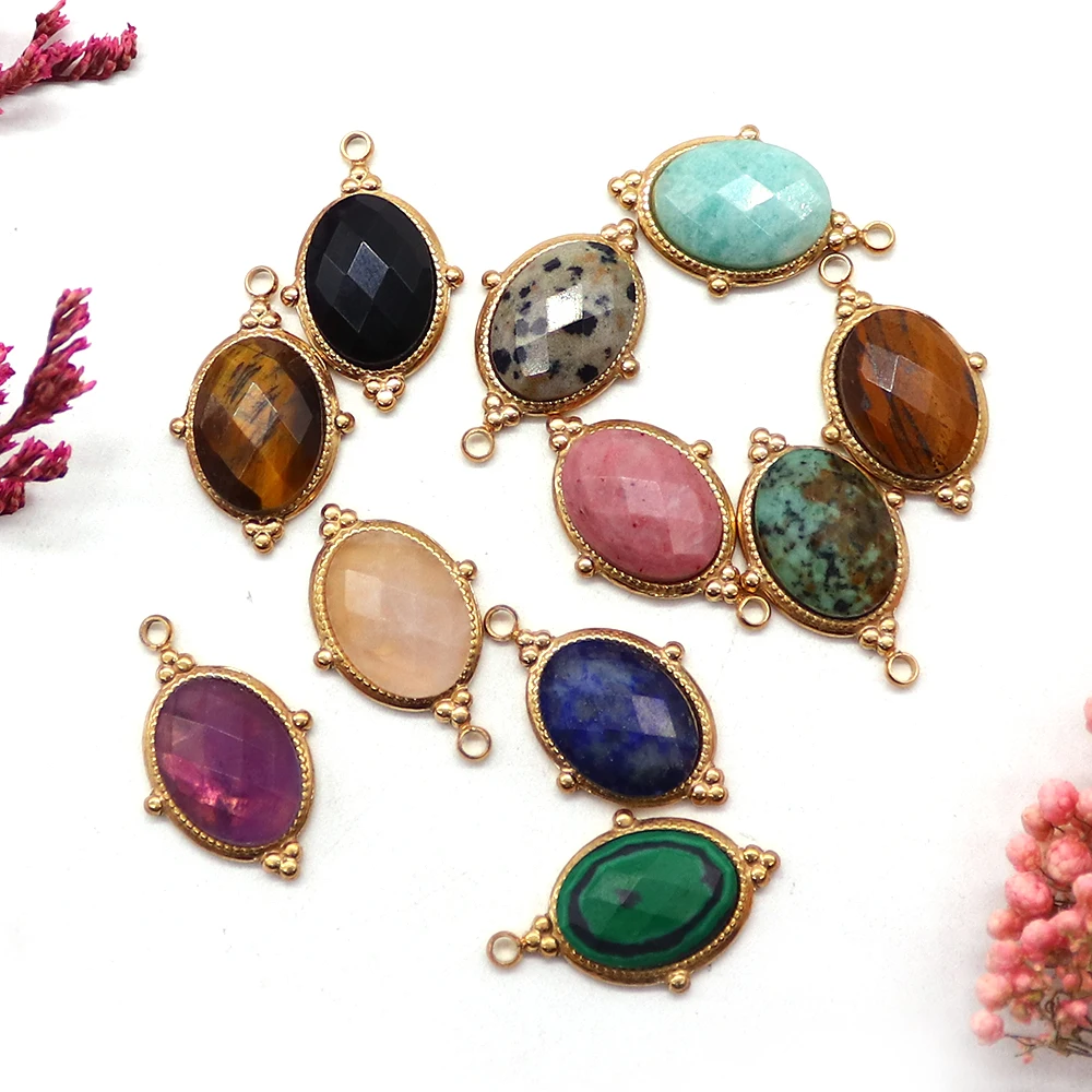 

Retro Natural Stone Charms Oval Shape Lapis Lazuli Tiger Eye Stone Agate Pendant Handmade Jewelry for DIY Necklace Accessories