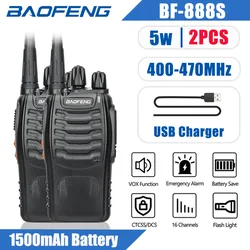 Baofeng-walkie talkie bf-888s, uhf 400-470mhz, carregador usb, rádio cb portátil, rádio em dois sentidos, 2pcs