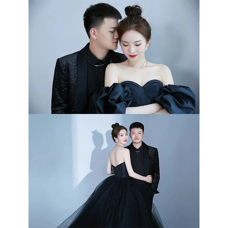 Hebe Style Long Satin Wedding Dress Elegant Party Photography Gown High Waist Floor Length Light Veil Sweet Style Wedding Dress view 2