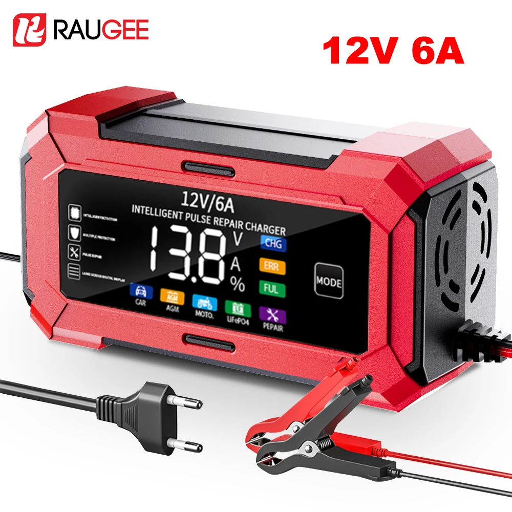 

12V 6A Car Battery Charger Repair LCD Display Intelligent Battery Charger for Auto Motorcycle Battery Unit Lead-Acid Battery