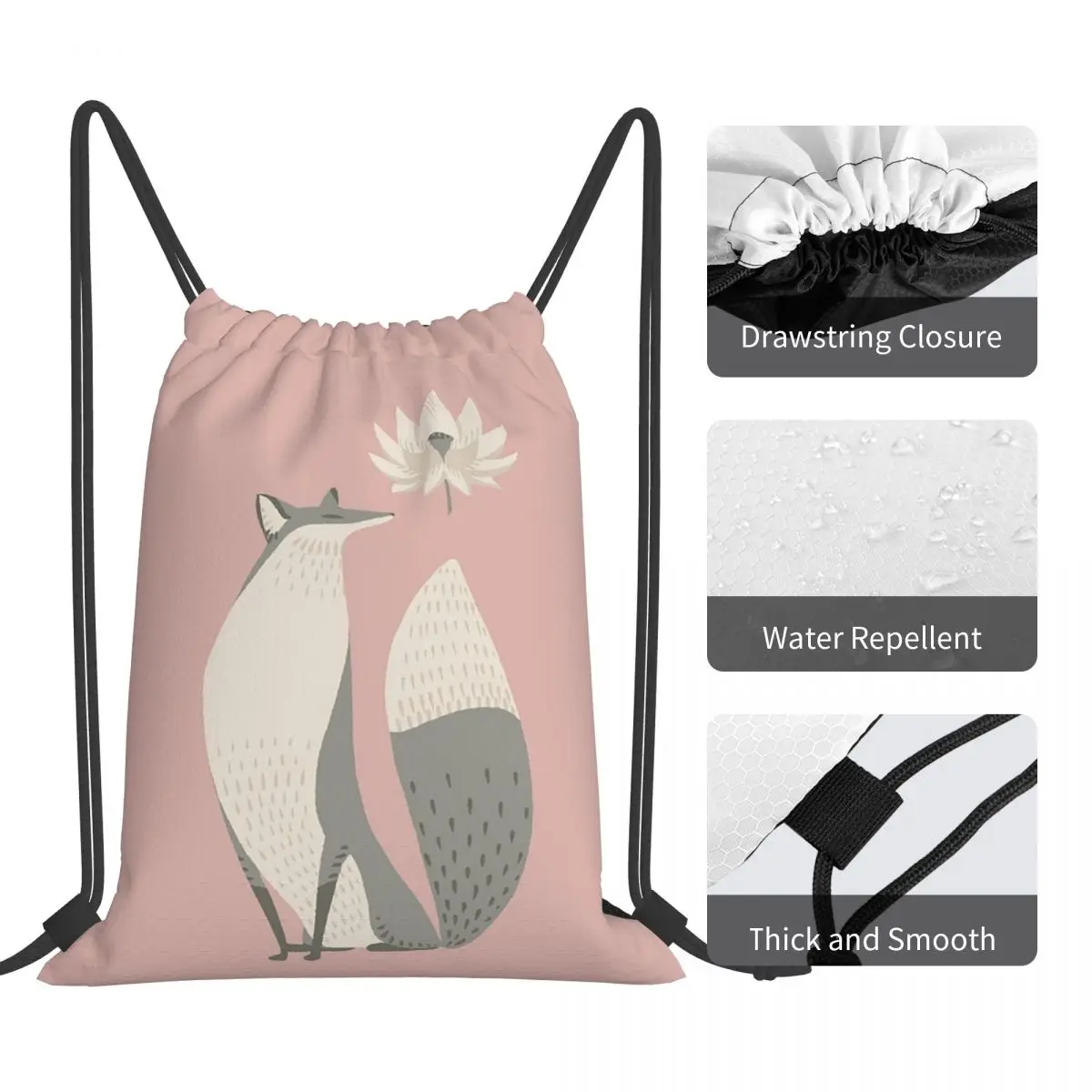 The Fox And The Lotus Flower Backpacks Multi-function Portable Drawstring Bags Storage Bag Book Bags For Travel School