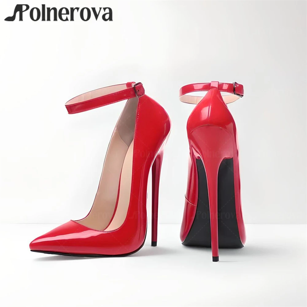 16cm Multi-color Buckle Stilettos Pointed Toe Fetish High Heels Shoes Ankle Strap Pumps Sexy Extreme Women's Shallow High Heels