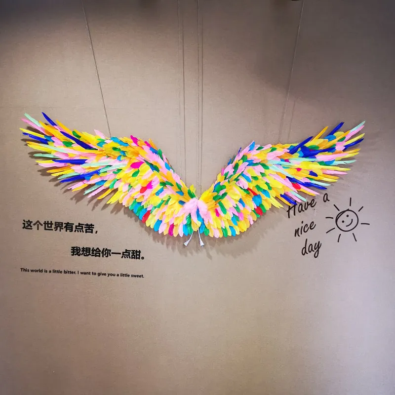 

Colourful Angel Feather Wings with Model Catwalk Fashion Show Photography Costumes Accessories Bar Nightclub Props