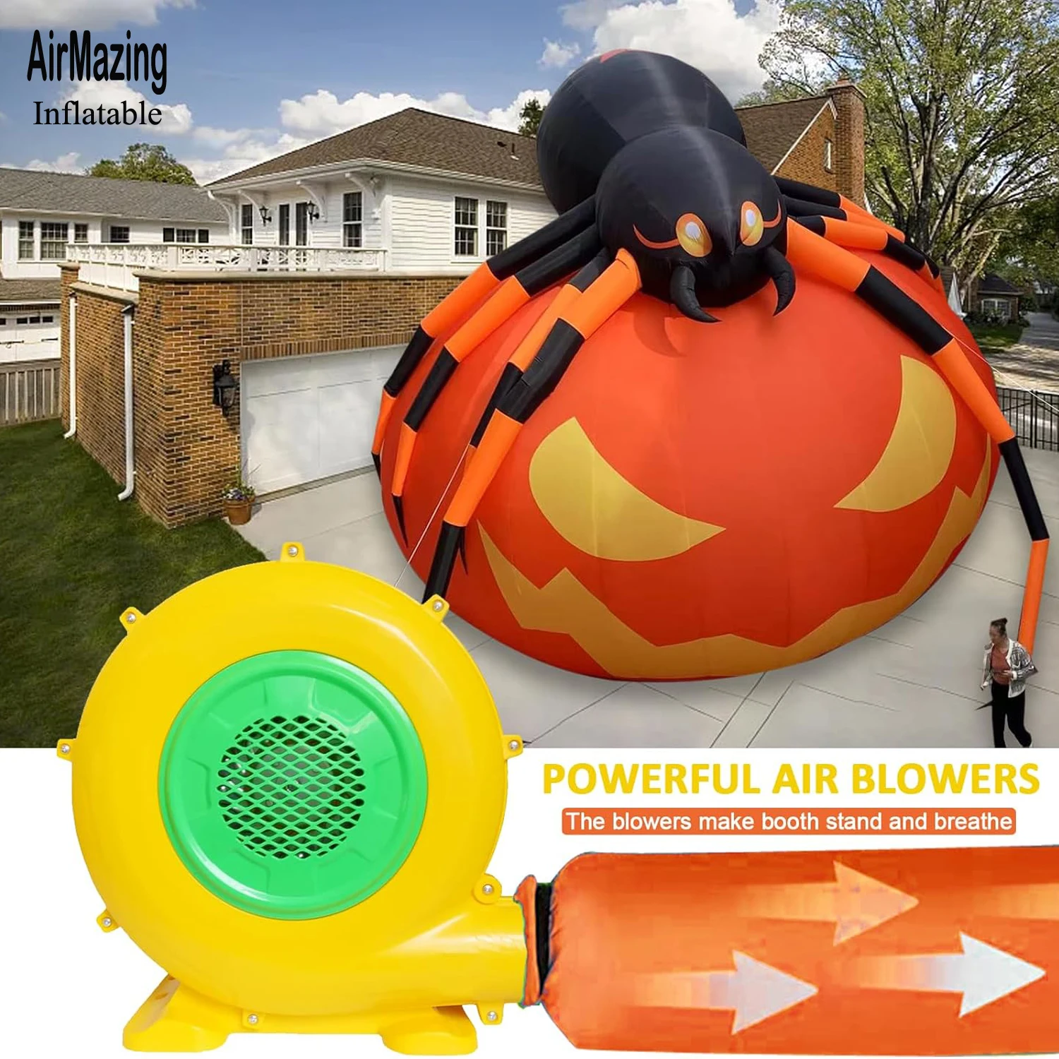 Vakantie Thema Giant Outdoor Opblaasbaar Halloween Pompoen Model Met Spider Monster Opblazen Led Halloween Decoraties Voor Tuin