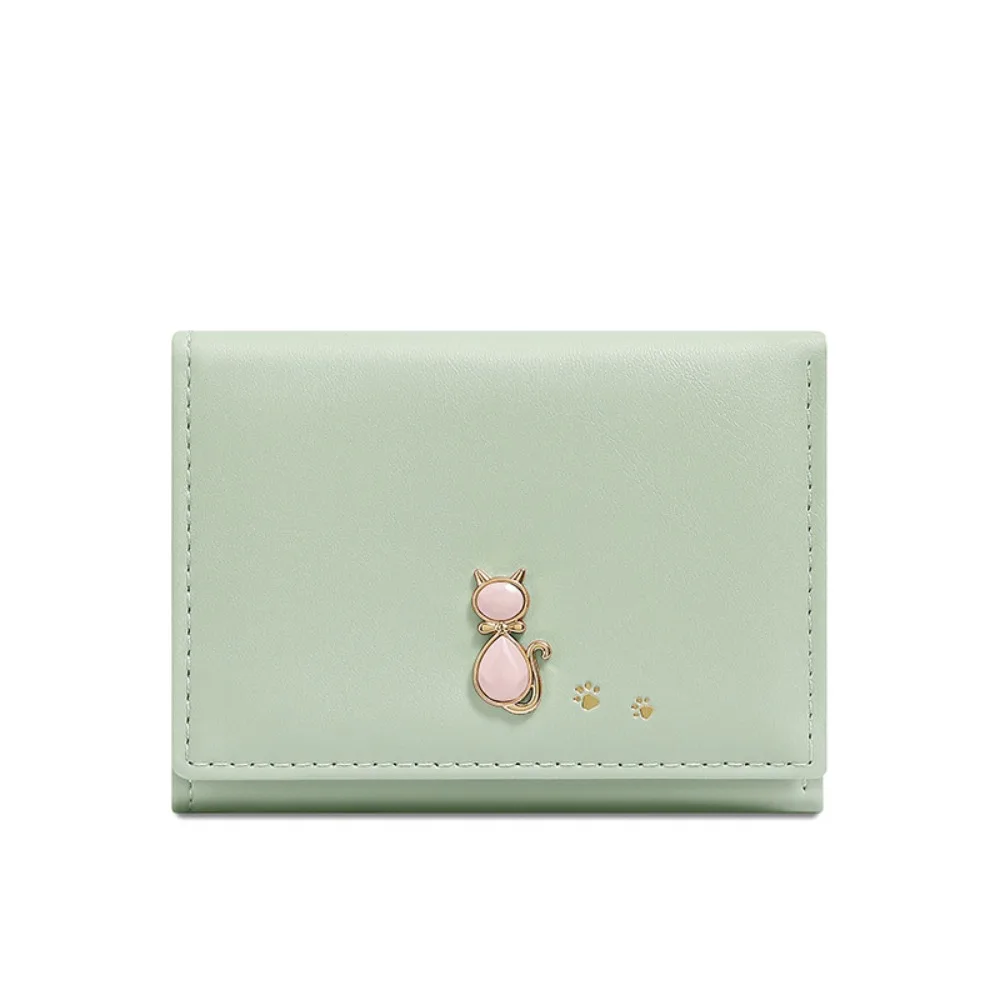 

Прекрасные портативные милые тройные кошельки с несколькими слотами для карт, сумка для денег, складной кошелек для монет ярких цветов, короткий кошелек из искусственной кожи с котом, студенческий