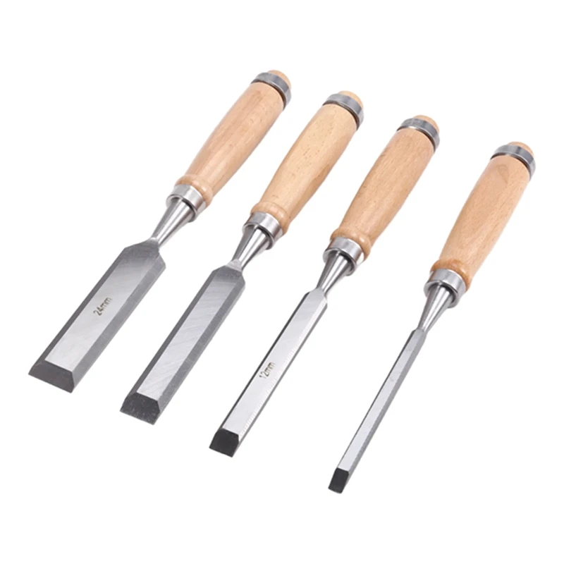 4Pcs Wood Chisels Tool Set Chrome-Vanadium Steel Wood Carving Chisels Woodworking Tools For Carpenter 6/12/18/24Mm