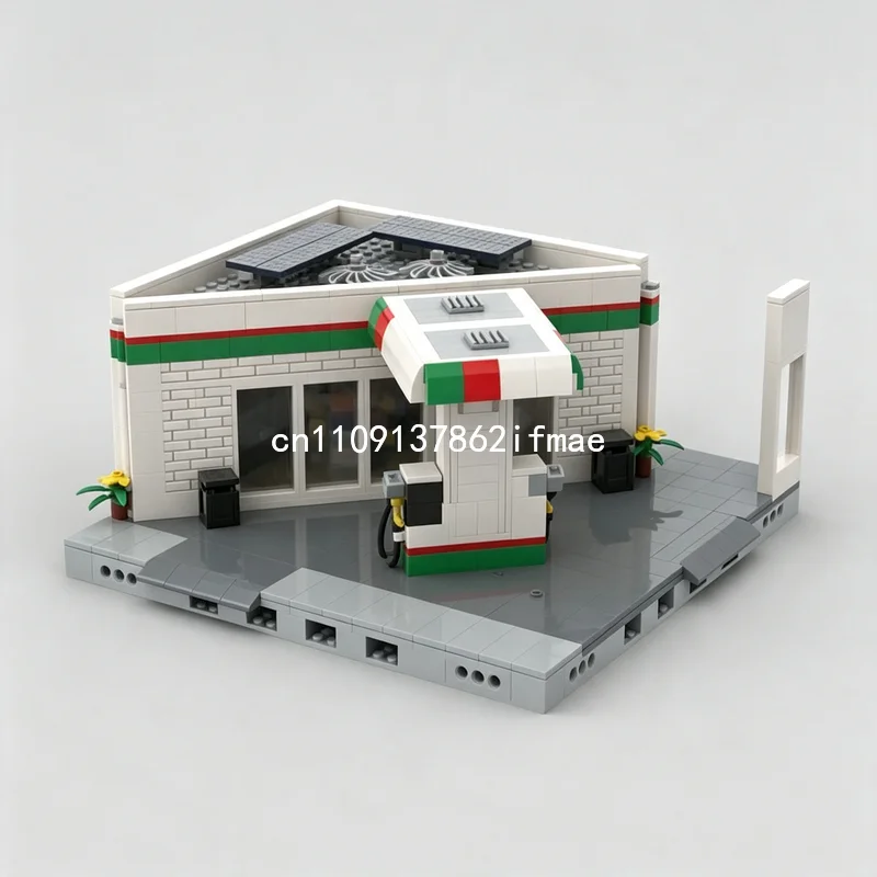 960PCS Corner Service Station Modular MOC Creative Street View Model Custom Puzzle Architecture Assembly Blocks Educational Toy