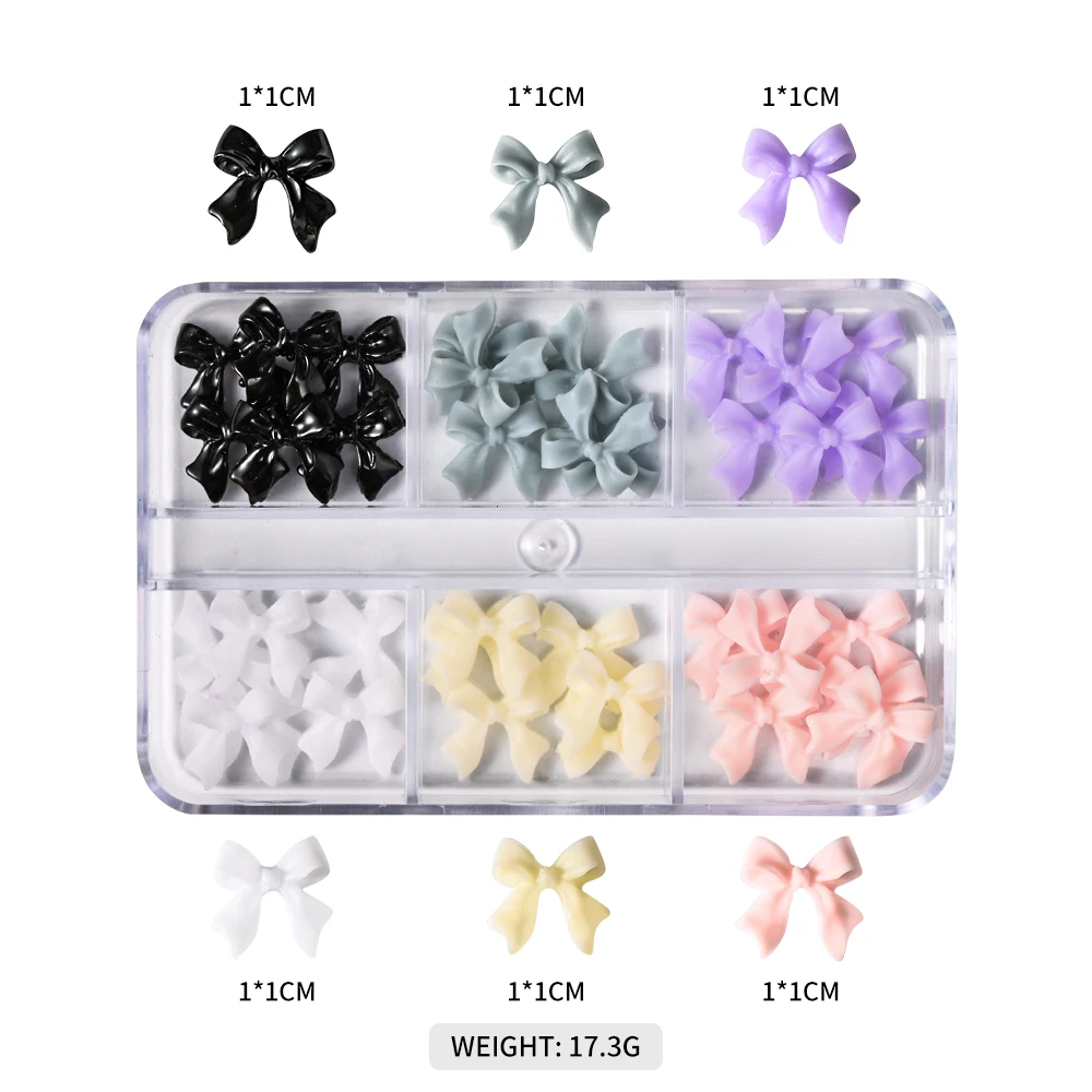 1 Box rosa/weiß/schwarz Harz Flatback Bogen Nail Art Charms 6 Gitter (30 Stück) süße Schleife Nageldekorationen für Acrylnägel Maniküre – Detail 5