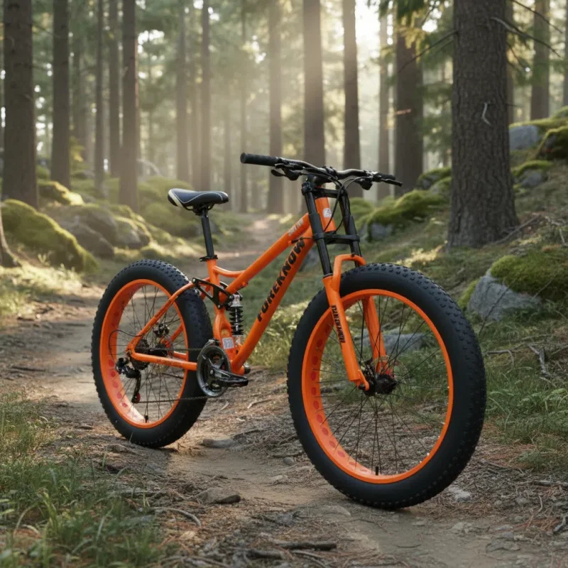 Orange 24' Variable Speed Off-Road Mountain Bike for Adults with Shock Absorption And Ultra-Wide 4.0 Tires Beach And Snow