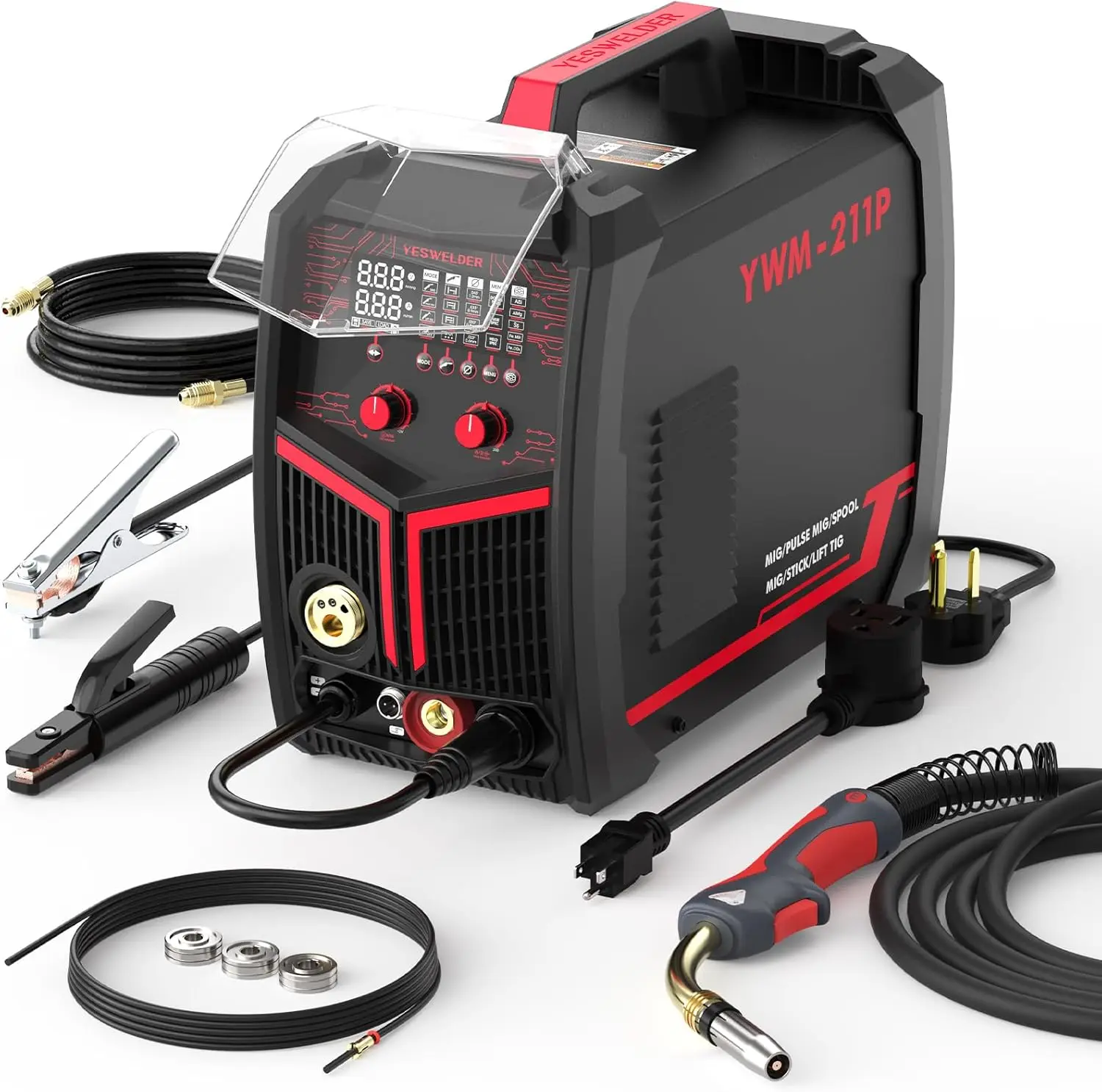 200Amp Aluminum MIG Welder with Pulse YWM-211P, 110/220V Dual Voltages MIG/Stick/Lift TIG Multi Proces