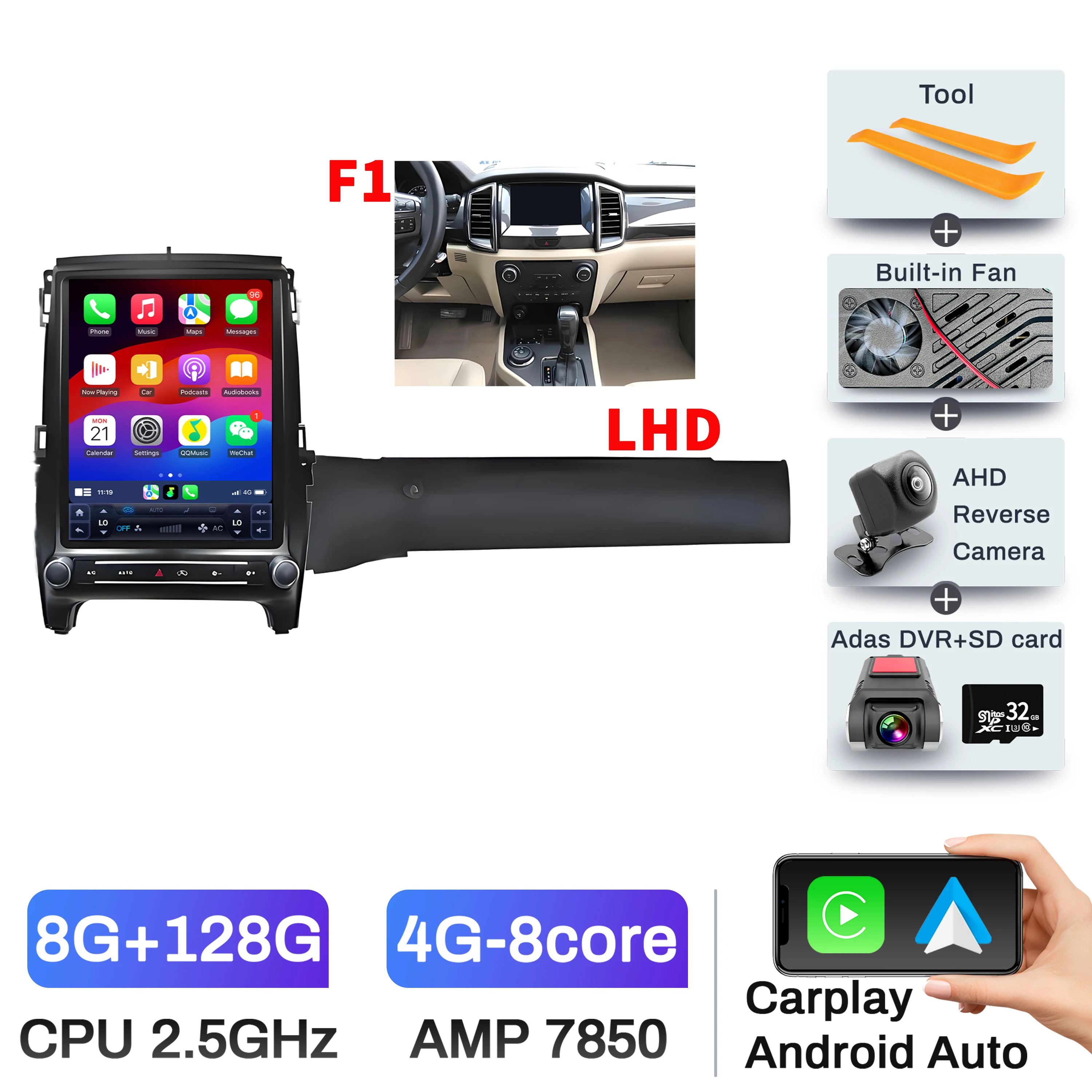 12.1 inch Android 14 For Ford Ranger Everest 2016-2021 Car Radio Wireless Bluetooth CarPlay Multimedia Head Unit Touch Screen image 3