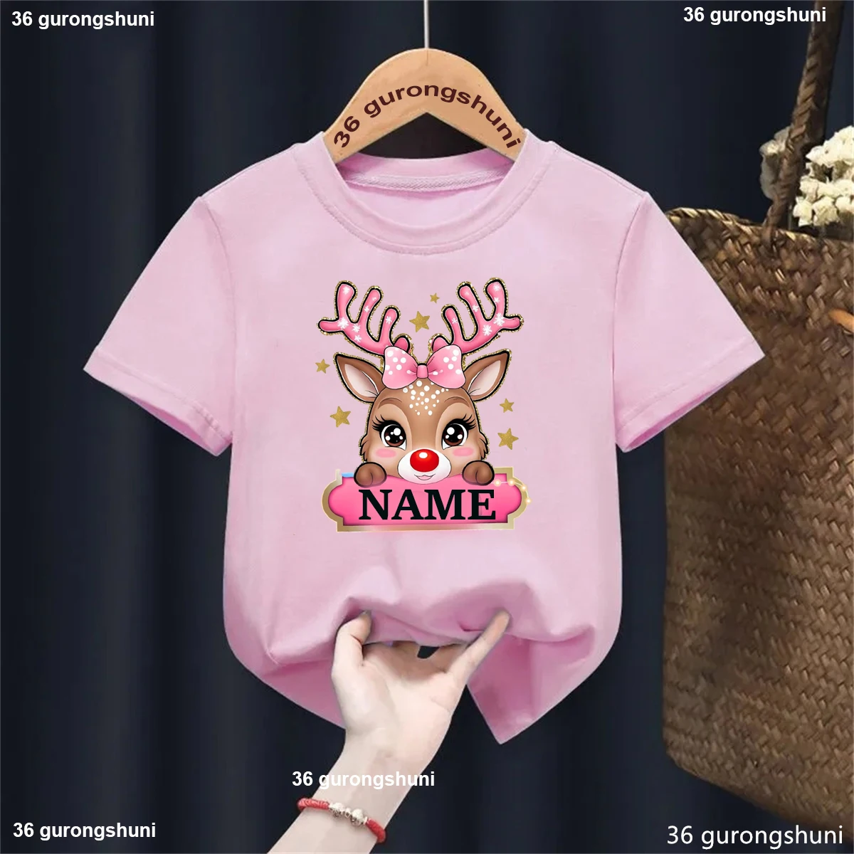 New Merry Christmas Reindeer Graphic Printed T Shirt Girls/B