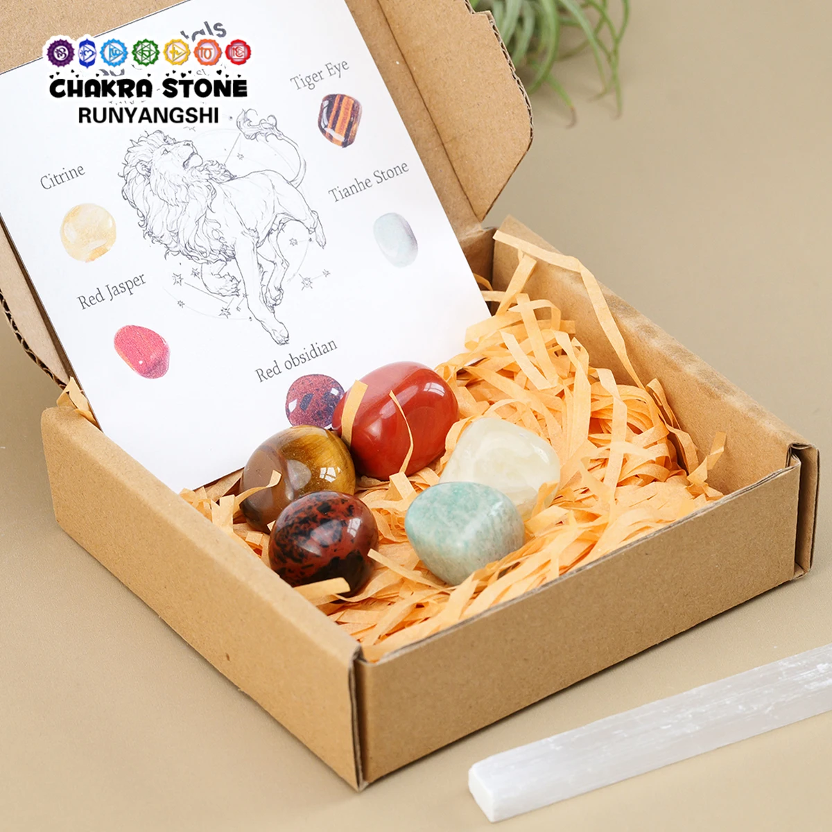 1Set Natural Crystal Twelve Constellations Raw Stone Selenite Wand Set Box Home Meditation Decor Gift Christmas Present