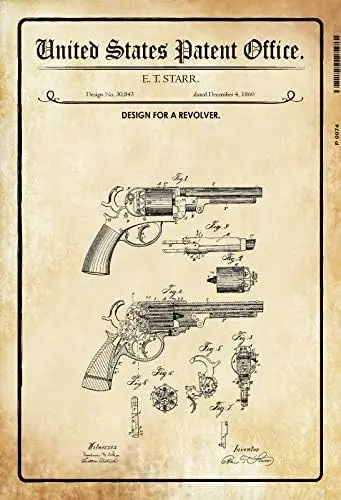 Metal Tin Sign Us Patent Revolver Motif 1 1860 Vintage Look Custom Vintage Retro Tin Sign For Wall Decor