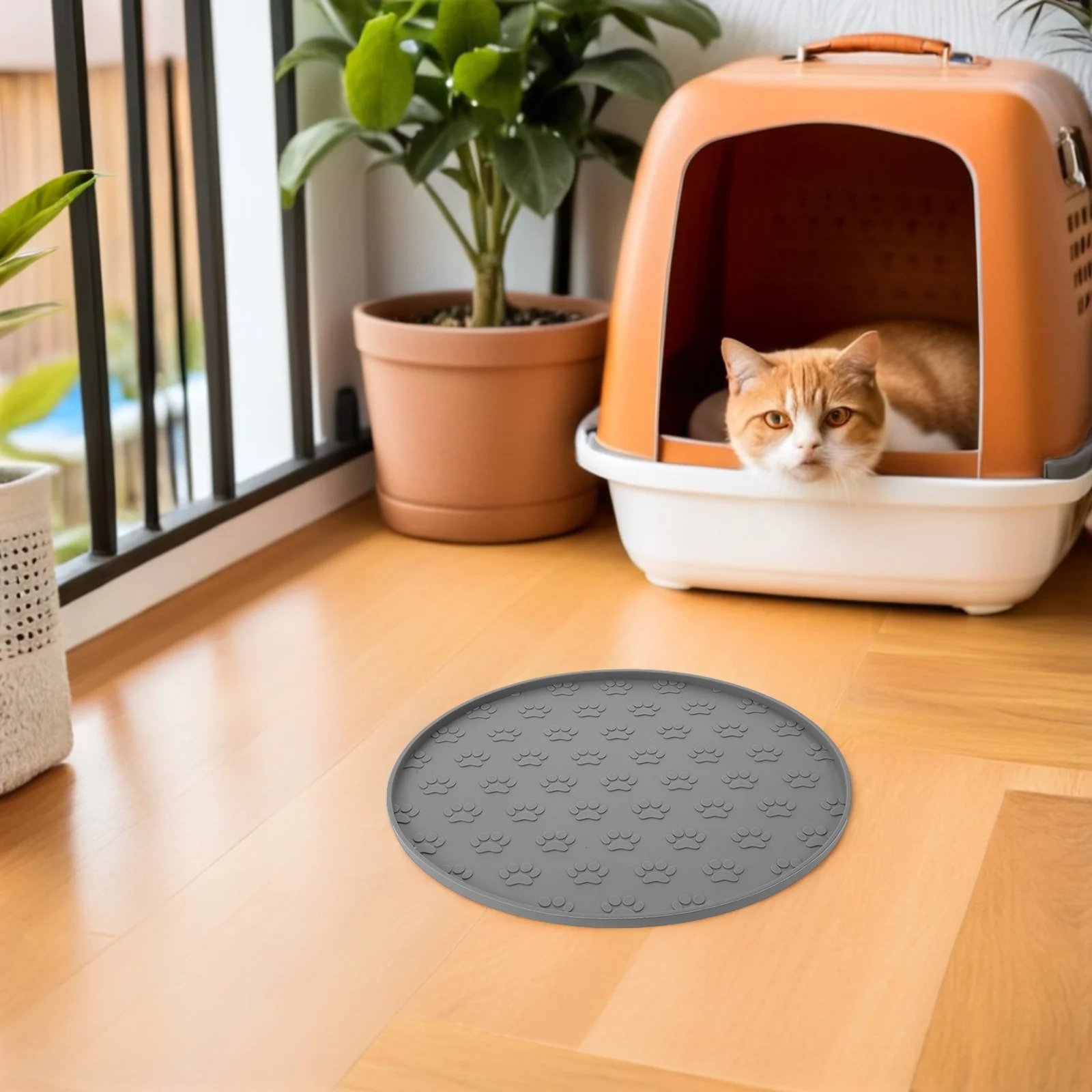 

Silicone Pet Feeding Mat 27Cm Round Non-Slip Waterproof Dog Cat Food Bowl Pad with Raised Edge Slow Feeder for Small Pets