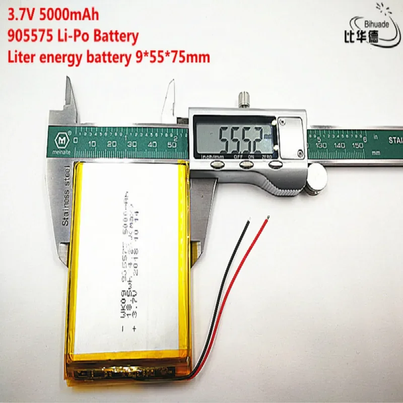 2pcs Liter energy battery Good Qulity 3.7V,5000mAH 905575 Polymer lithium ion / Li-ion battery for tablet pc BANK,GPS,mp3,mp4