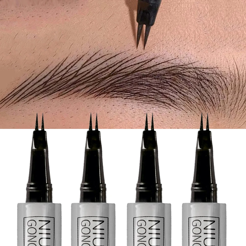 Crayon à sourcils liquide imperméable à l'eau et à la transpiration, forme de contour, facile à porter, crayon à sourcils Microblade, maquillage, 2 points, 2 dents