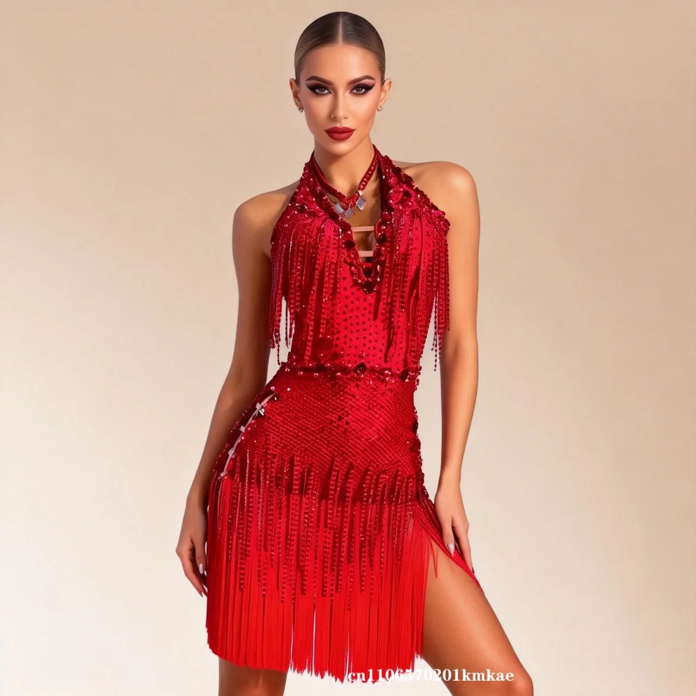 

Latin Dance Costume AB Stone Female Adult Girl High End Customized Super Flash Dress Samba Performance Dress