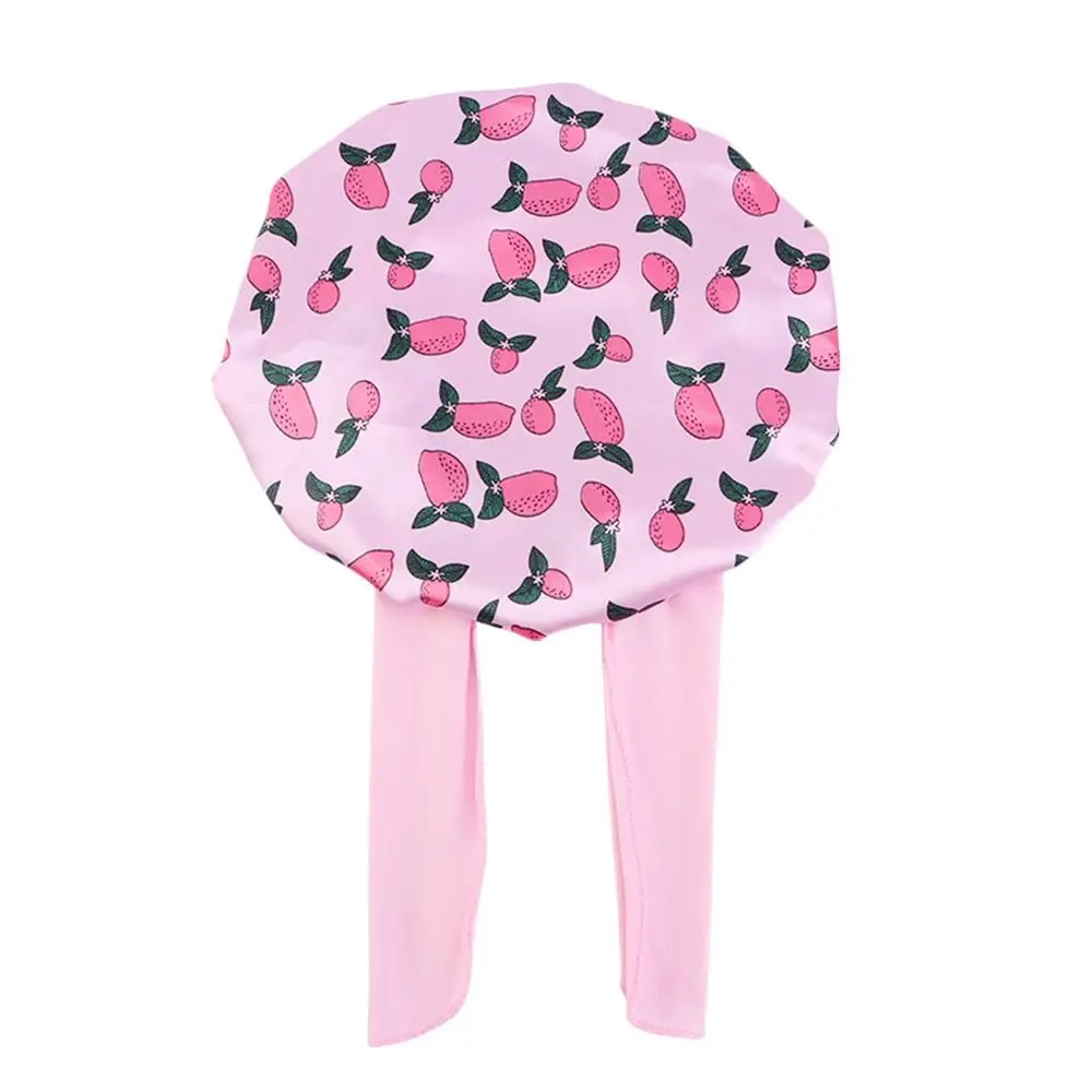 Kids Satin Bonnet Sleep Hat Silk Shower Cap for Child Hair Beanie At Night Boy Girls Flower Printed Silk Sleep Cap with Band Bow