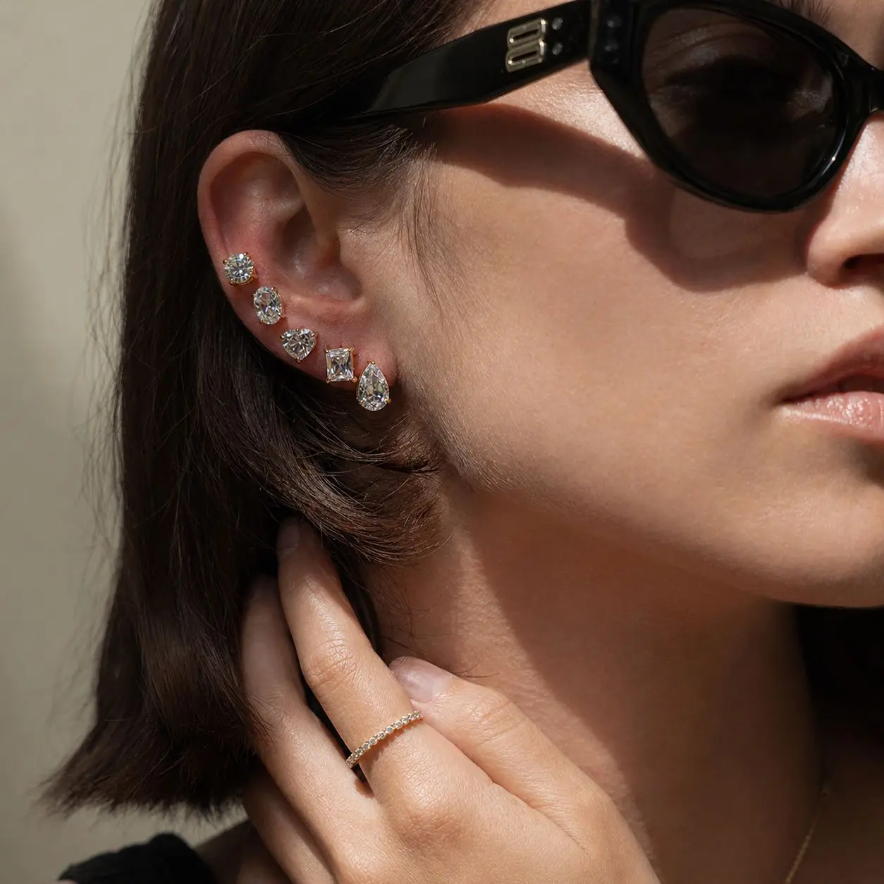 Heart Shape Zircon Stainless Steel Stud Earrings Square Cut Geometric   Commuter Daily Versatile Hypoallergenic Silver