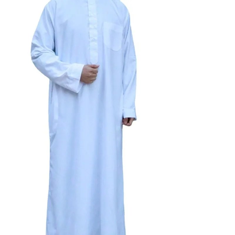 حار - بيع! فساتين إسلامية في الشرق الأوسط للرجال. لون خالص، ياقات مستديرة عالية، جيوب، النمط العربي شماغ رجالي سعودي