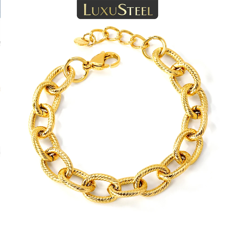 LUXUSTEEL Geometric Simple Golden Women‘s Stainless Steel Chain Bracelet Charm Chain Metal Female Bracelet Jewelry Party Gifts