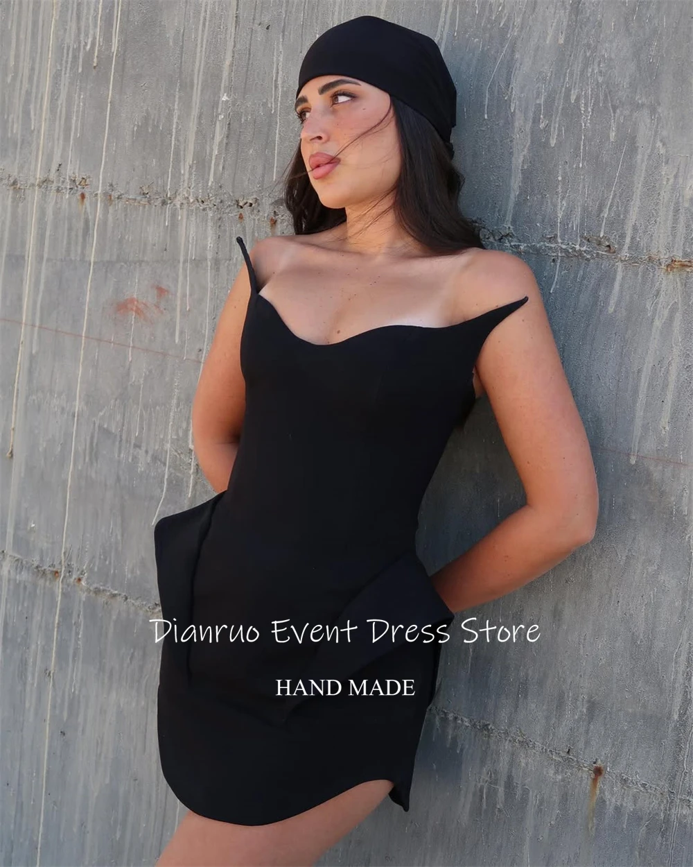 فستان Dianruo أنيق أسود للحفلات الراقصة فستان قصير بدون أكمام لحفلات العودة للوطن منفعل برباط من الخلف من فيستدوس دي بودا بارا فييستاس مخصص