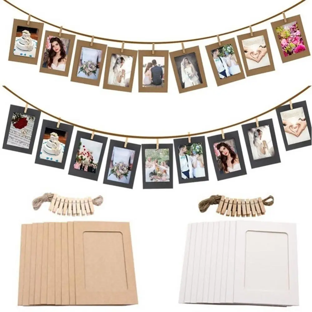 220cm 6inch Paper Photo Frame  Clips Picture Holder Baby Shower DIY Kraft Paper Picture Frame Hanging Wall Birthday Party Decor