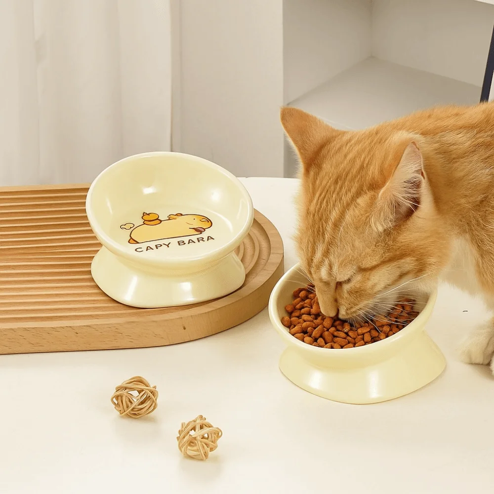 

Cute Ceramic Cat Bowl Anti Tipping Large Capacity Dog Food Feeding Basin Non-slip Slanted Mouth Pet Drinking Feeder Kitten Puppy