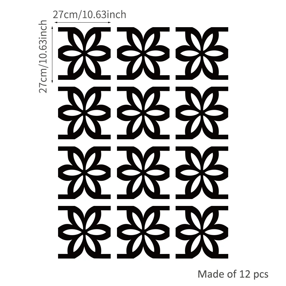 12 قطعة 27x27 سنتيمتر ملصقات للمرايا ، الاكريليك الوهم تصميم الزهور قشر وعصا ذاتية اللصق الأسود جدار ديكور لغرفة النوم غرفة المعيشة