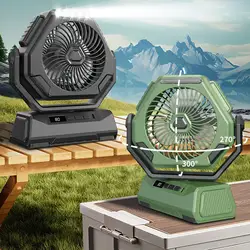 Battery Operated Fan, Portable Rechargeable Desk/Camping Fan with LED Light and Hook, Outdoor Fan for Tent Car Trip