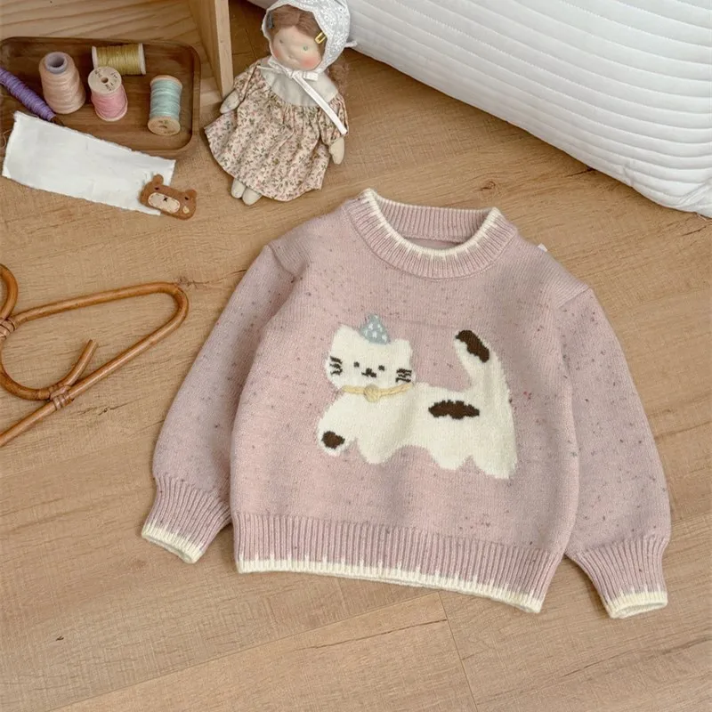 

baby sweaters kids clothes Cartoon cat pattern knitted sweater Autumn winter boys' and girls' pullovers