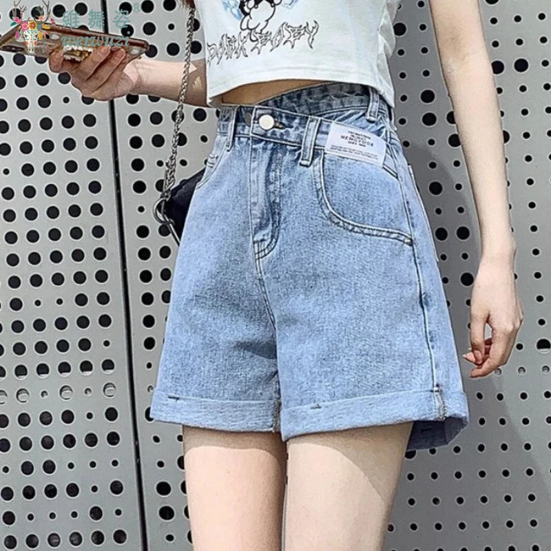 

Harajuku Jeans Y2K Women Letter Denim Shorts Casual Wide-leg Hot Pants YoungGirls Fashion Must-have Summer High Waist Pants Slim