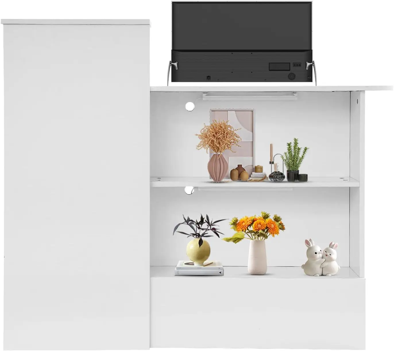 Front Reception Desk with Counter & Storage Shelves Modern Reception Desk with LED Lights & Lockable Drawer, Retail Checkout Cou