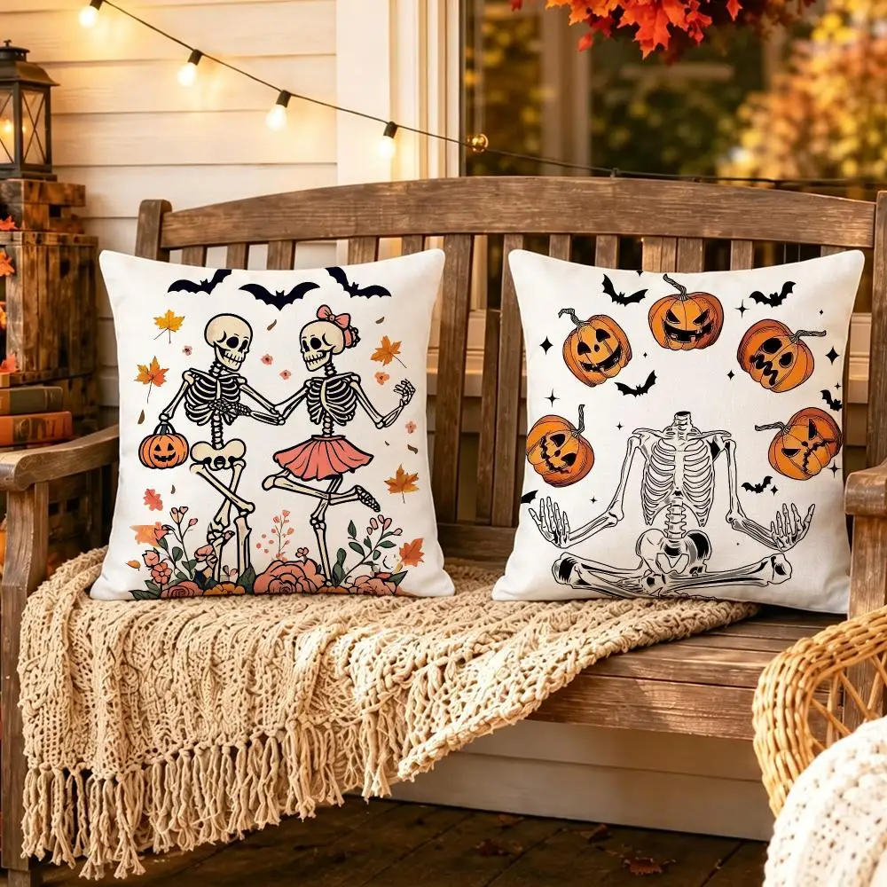 Graphic Halloween skull Cushion Cover Pillow Short Plush Scary Creepy Cushion for Living Room Sofa Halloween Holiday Gift