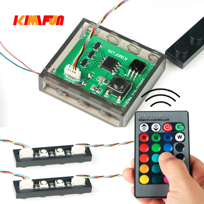 Control remoto de luces LED para niños, 6 piezas, 1x4 puntos, accesorios coloridos, ladrillo clásico educativo RGB, bloques de construcción emisores