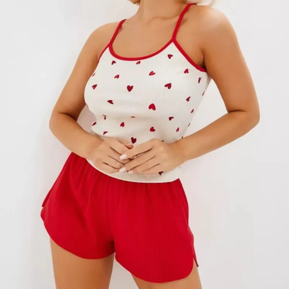 Printed sleepwear, home care camisole shorts, casual and cute elastic groove strip women's home clothes