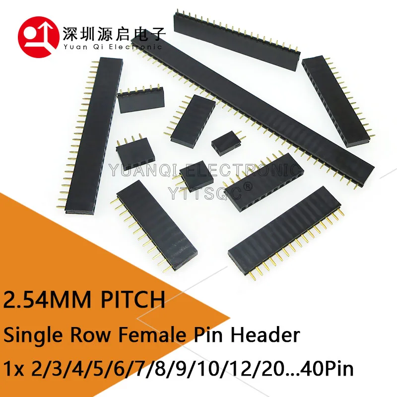 

2.54mm Single Row Straight Female Pin Header 0.1" PCB Socket Board Connector Pinheader 2/3/4/5/6/7/8/9/10/32-40Pin For Arduino