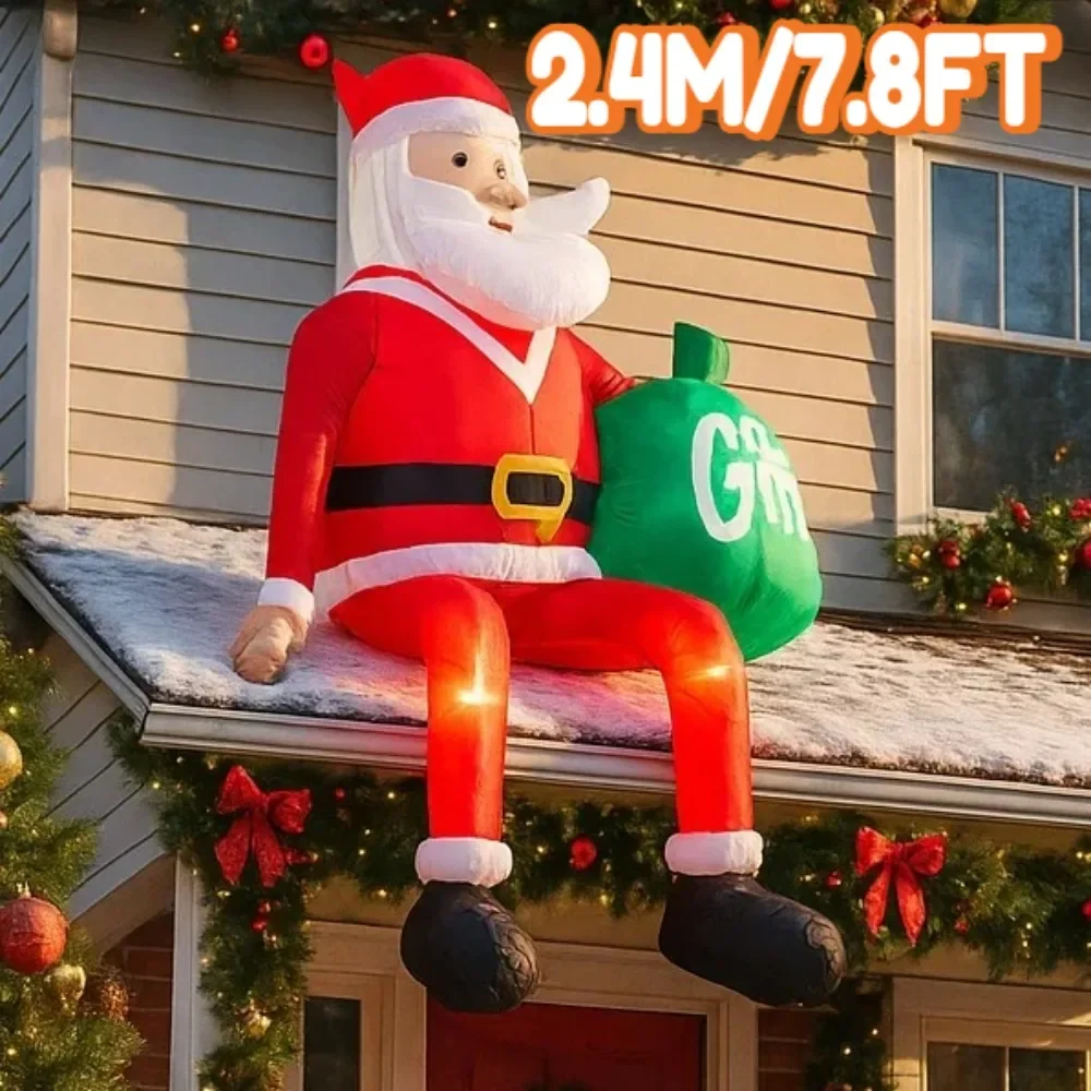 

Рождественские украшения 2,4 м/7,8 футов, надувная игрушка Санта-Клаус на дымоходе, домашний двор, рождественские украшения, светодиодный декор, Рождество Inflata