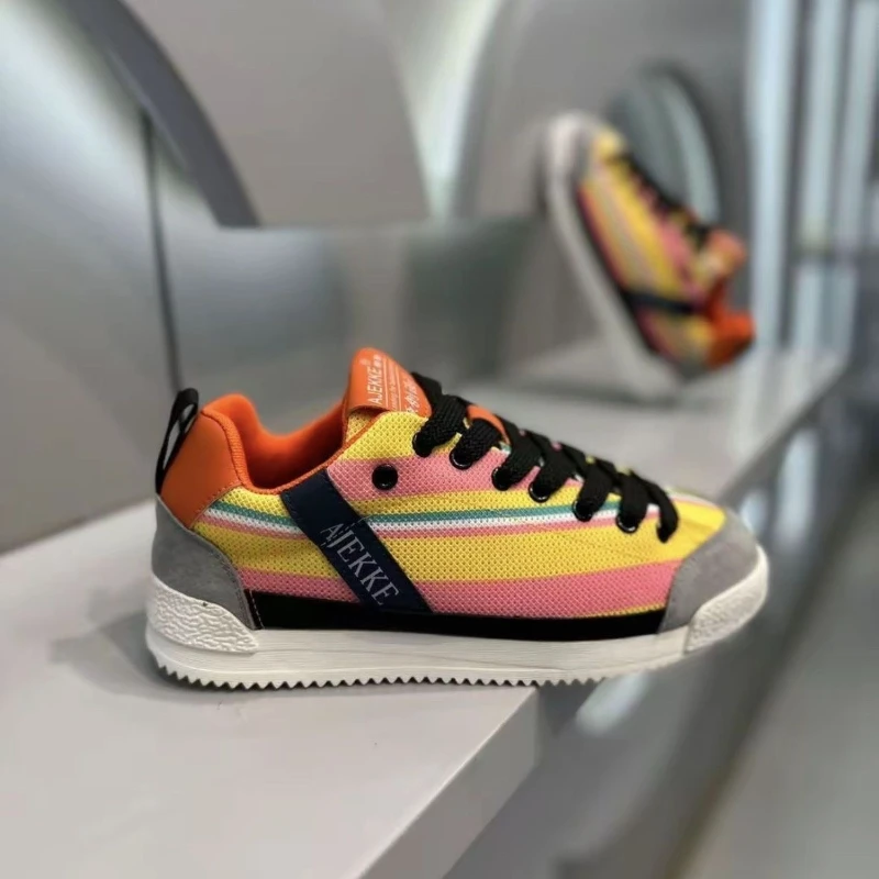

Men's Colorful Striped Casual Shoes Breathable Mesh Sneakers Retro Lightweight Comfortable Non-slip Walking Trainers