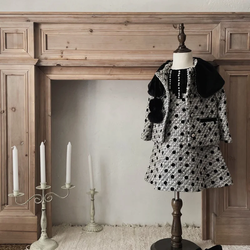 High-End Girls' Woolen Skirt Set Autumn Winter New Fashionable Children's Woolen Skirt Set Little Girls' Stylish Skirt Set