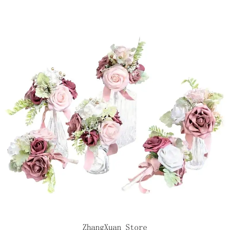 6 Stück Brautsträuße, künstliche PVC-Rosen für Hochzeitszeremonie, Dekoration, 3 x – Detail 7