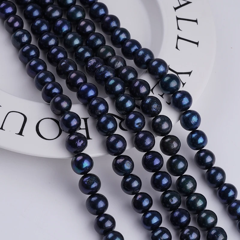 

10-12mm Dyed Black Edison Round Shape Cultured Freshwater Pearl Strands Wholesale for Jewelry Making