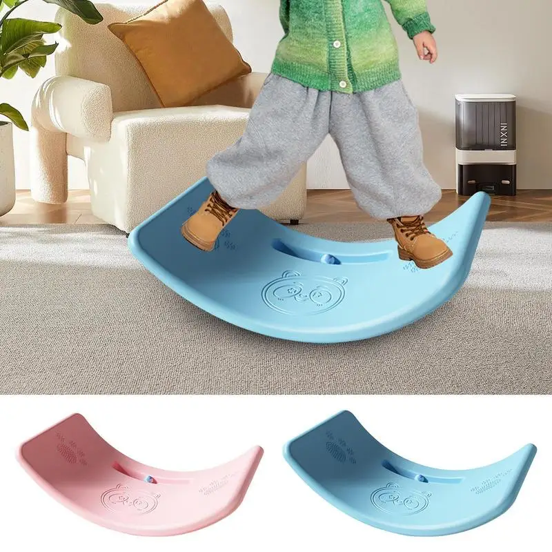 Balance Board Kid Fun Yoga Twisting Curved Non Slip Wobble Physical Coordination Balance Training Board With Bouncy Ball For Kid