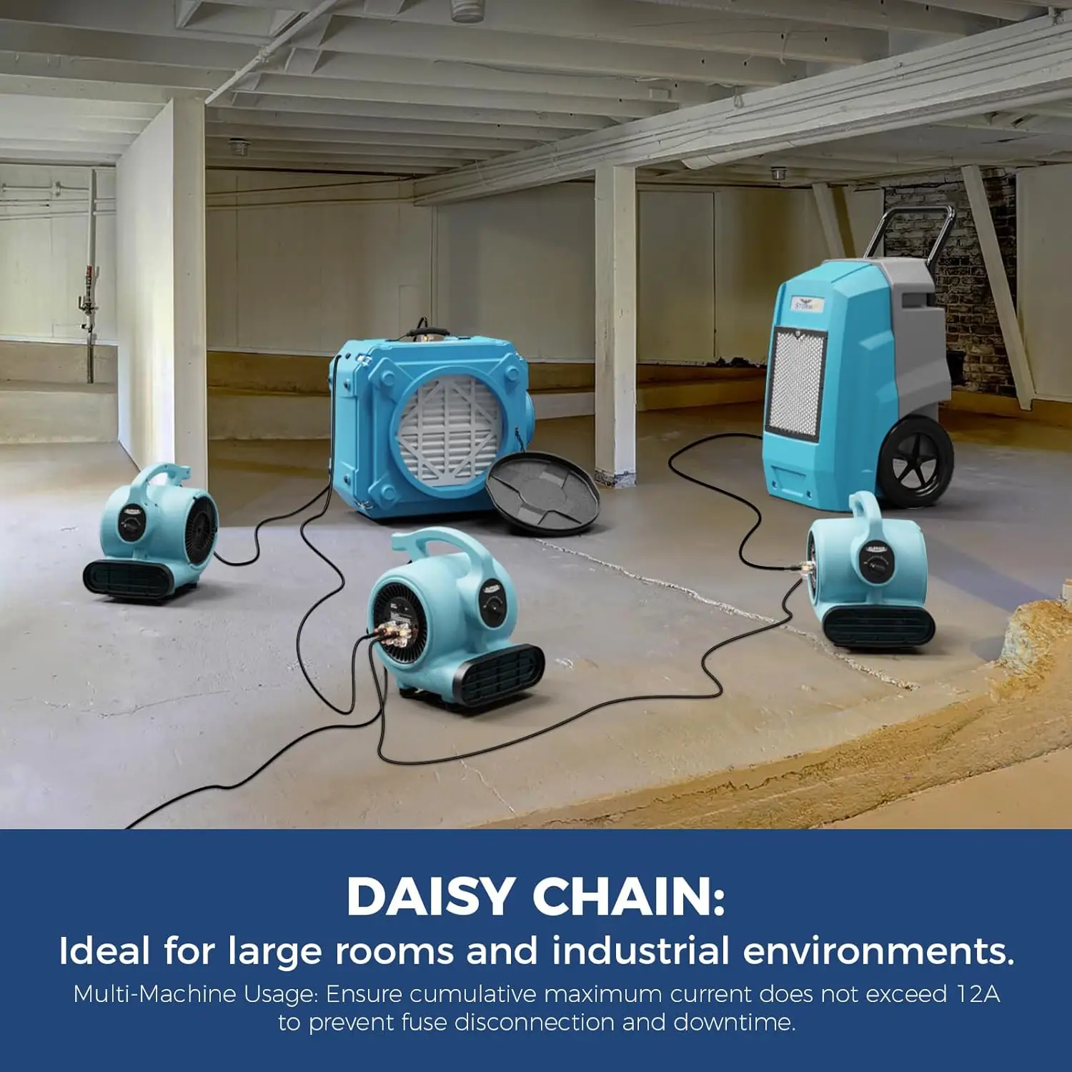 مروحة محرك هوائي 600 CFM، 3 سرعات، 5 زوايا قابلة للتعديل، سلسلة ديزي - أزرق، للصناعة، ورشة العمل، المنزل، استعادة أضرار المياه #4