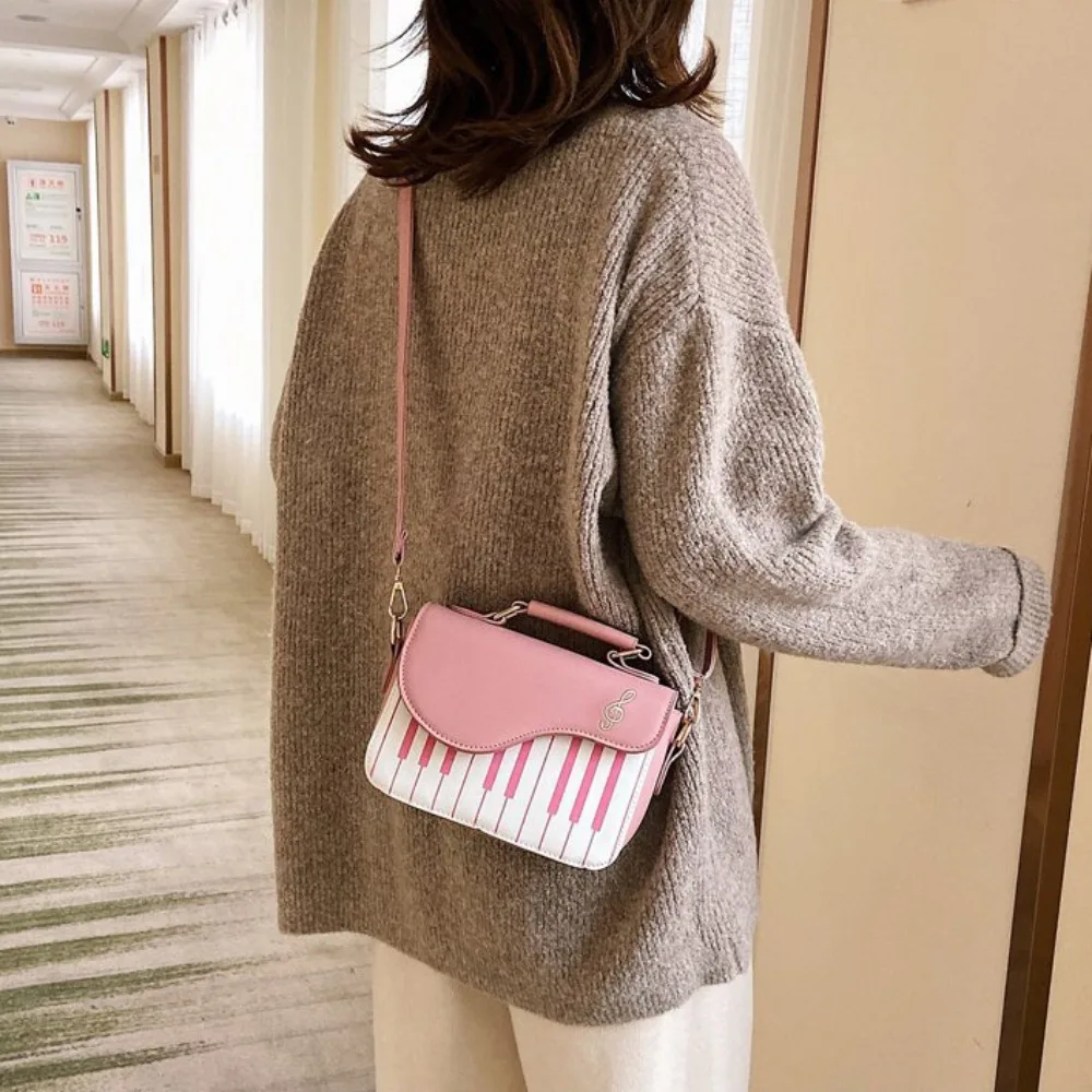 

Fashion Vintage Piano Pattern Shoulder Bag Crossbody Large Capacity Mini Square Bag Black Elegent PU Leather Bag Unisex