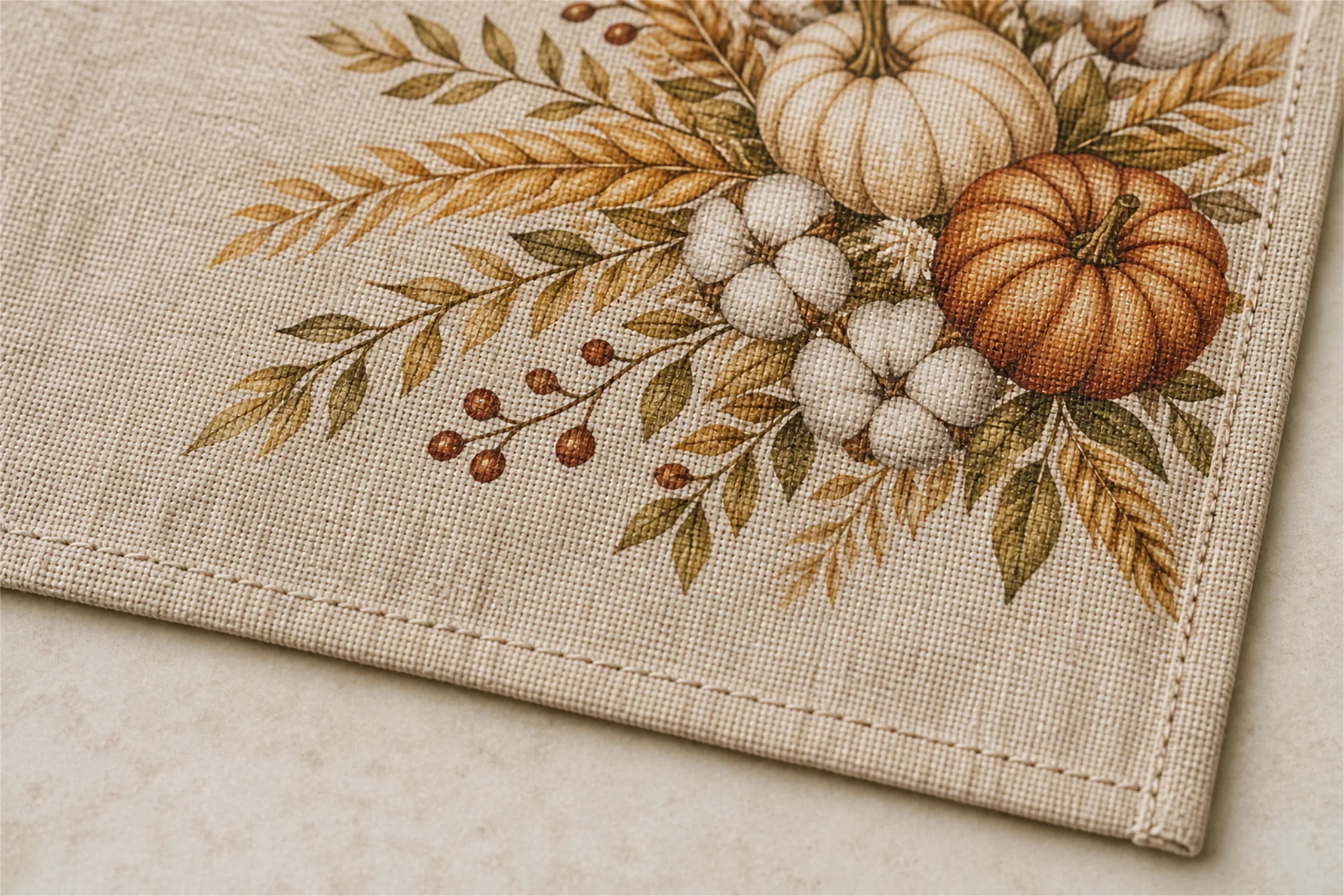 Rustic Pumpkin Cotton Wheat Table Runner Autumn Harvest Floral Print Farmhouse Thanksgiving Fall Dining Table Decor