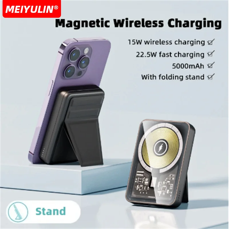 10000mAh Wireless Transparent Power Bank External Auxiliary Battery Fast Charging Magnetic Powerbank For iPhone Xiaomi Samsung